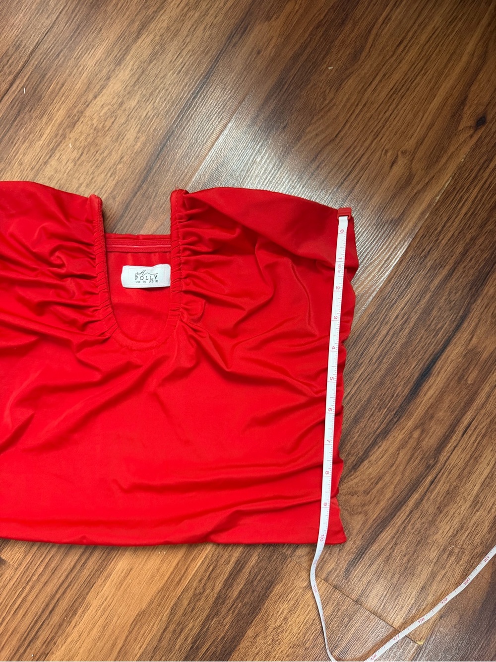 Oh Polly Red Ruched Scoop Crop Top - Picture 4 of 5